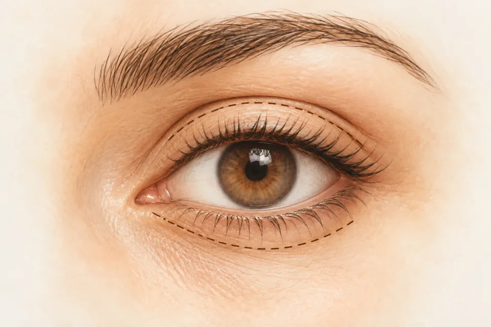 Ilustração demonstrativa de Blefaroplastia